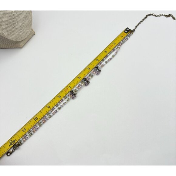 1928 Multicolor Beaded Choker Necklace With Bronze Chain Floral Accents - Picture 5 of 11